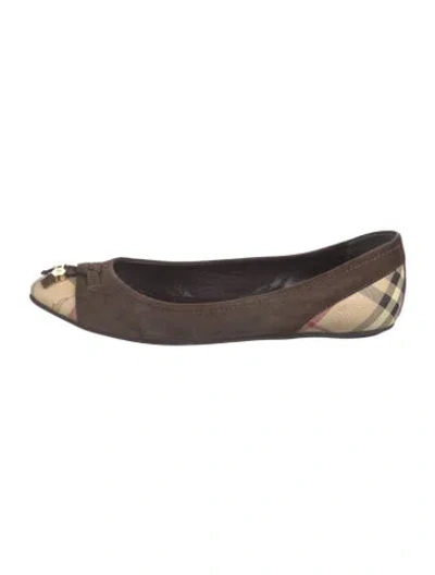 Pre-owned Burberry Nova Check Pattern Suede Ballet Flats In Brown
