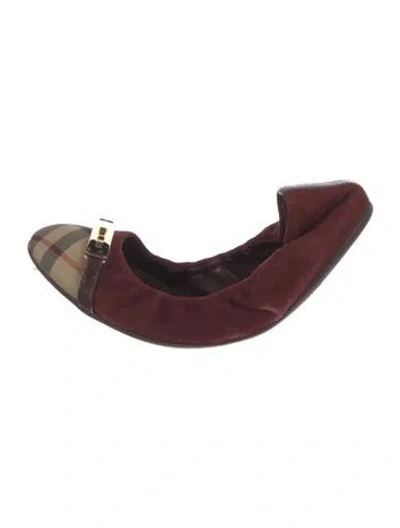 Pre-owned Burberry Nova Check Pattern Suede Ballet Flats In Burgundy