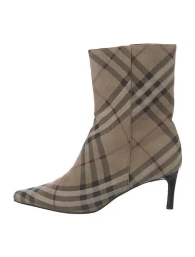 Pre-owned Burberry Nova Check Pattern Suede Boots In Neutral