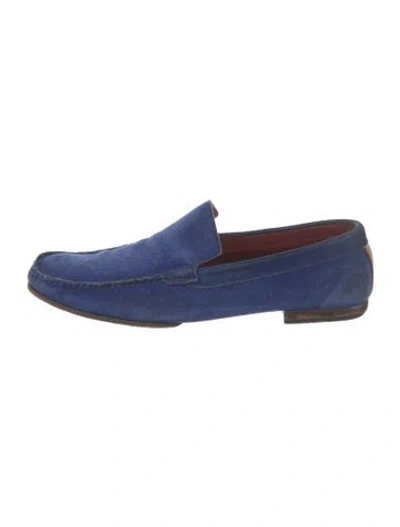 Pre-owned Burberry Nova Check Pattern Suede Loafers In Blue