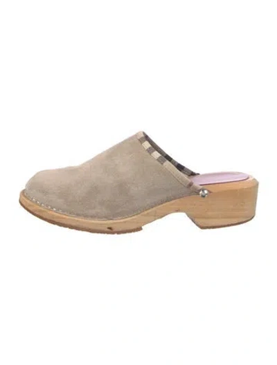 Pre-owned Burberry Nova Check Pattern Suede Mules In Neutral