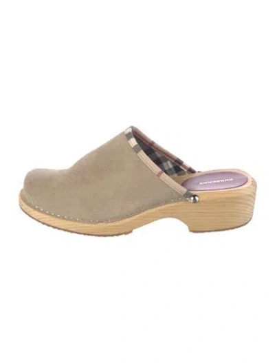 Pre-owned Burberry Nova Check Pattern Suede Mules In Neutrals