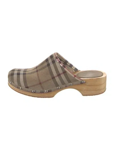 Pre-owned Burberry Nova Check Pattern Suede Mules In Neutrals