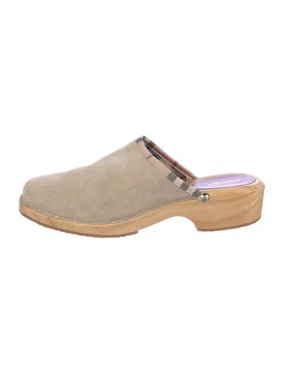 Pre-owned Burberry Nova Check Pattern Suede Mules In Neutrals