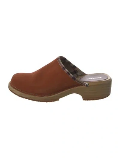 Pre-owned Burberry Nova Check Pattern Suede Mules In Orange
