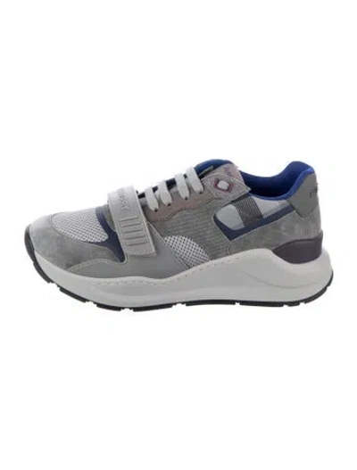 Pre-owned Burberry Nova Check Pattern Suede Sneakers In Silver