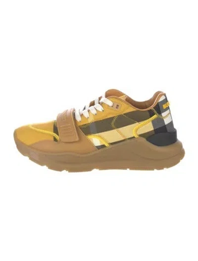 Pre-owned Burberry Nova Check Pattern Suede Sneakers In Yellow