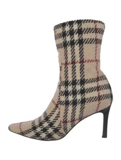 Pre-owned Burberry Nova Check Pattern Tweed Sock Boots In Neutral
