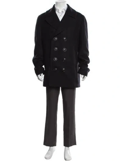 Pre-owned Burberry Nova Check Pattern Virgin Wool Peacoat In Blue