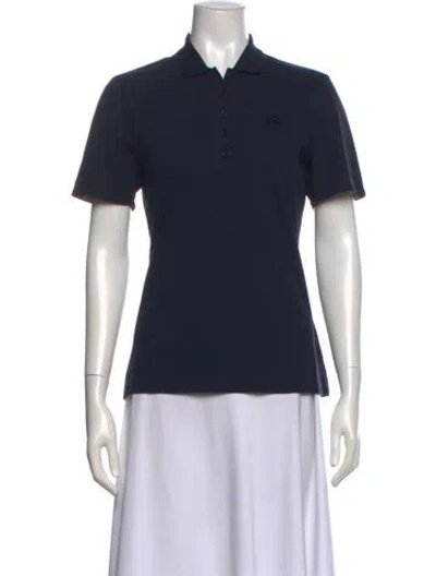 Pre-owned Burberry Nova Check Pattern V-neck Polo Shirt In Blue