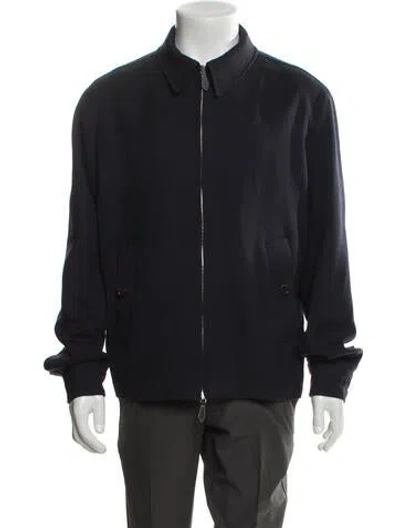 Pre-owned Burberry Nova Check Pattern Wool Bomber Jacket In Blue