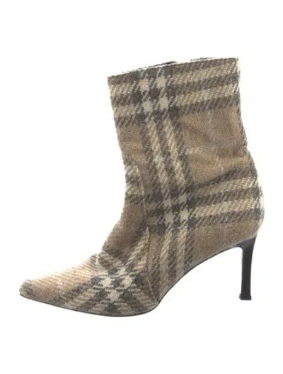 Pre-owned Burberry Nova Check Pattern Wool Boots In Brown