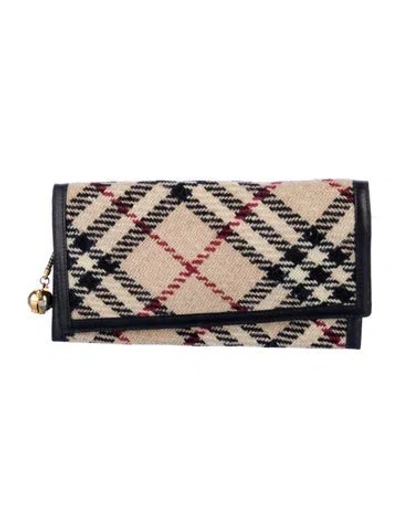 Pre-owned Burberry Nova Check Pattern Wool Continental Wallet In Neutral