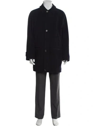 Pre-owned Burberry Nova Check Pattern Wool Parka In Blue