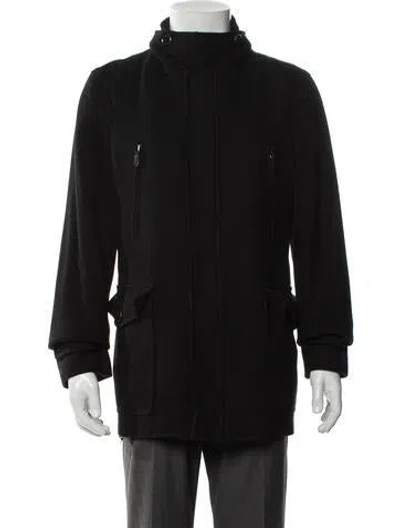 Pre-owned Burberry Nova Check Pattern Wool Parka In Blue