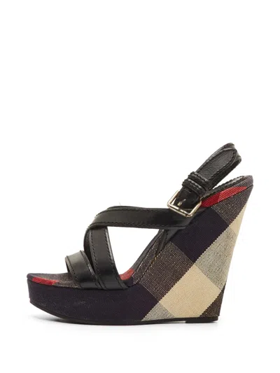 Pre-owned Burberry Nova Check Platform Sandals In Black