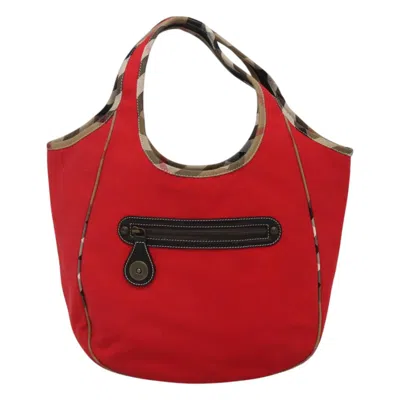 Pre-owned Burberry Nova Check Red Canvas Tote Bag ()