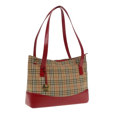 Pre-owned Burberry Nova Check Red Canvas Tote Bag ()