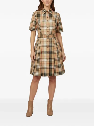 Pre-owned Burberry Nova Check Shirt Dress In Neutral