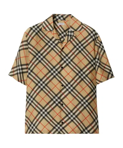 Burberry Nova Plaid Silk Cuban Collar Shirt In Neutral