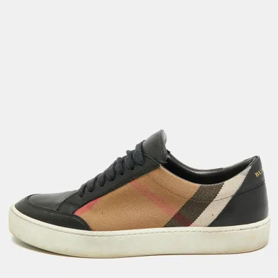 Pre-owned Burberry Nova Check Size 38 Black/beige Canvas And Leather Low Top Sneakers