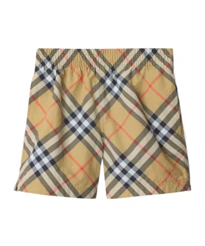 Burberry Kids' Nova-check Swim Shorts In Nude