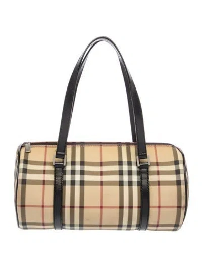 Pre-owned Burberry Nova Check Top Handle Bag In Brown