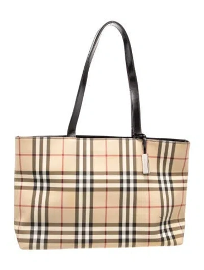 Pre-owned Burberry Nova Check Tote Vintage In Neutral