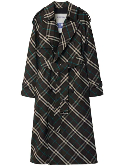 Burberry Snug Check-print Long Trench Coat In Multi