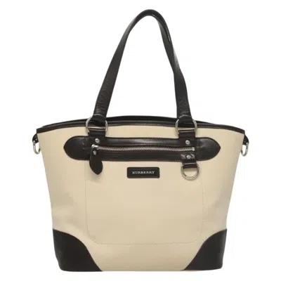 Pre-owned Burberry Nova Check White Canvas Tote Bag ()