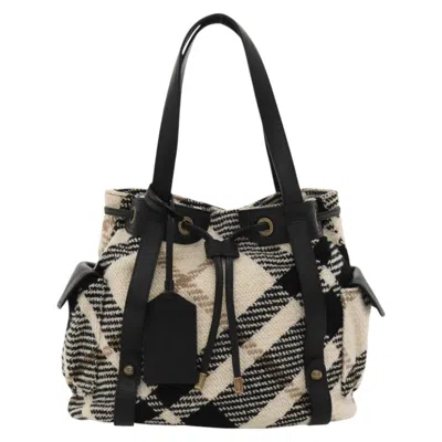 Pre-owned Burberry Nova Check White Wool Tote Bag ()