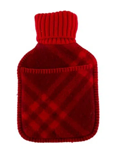 Pre-owned Burberry Nova Check Wool Hot Water Bottle Set In Red