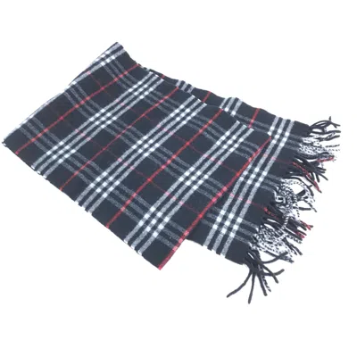 Pre-owned Burberry Nova Check Wool Scarf With Women's Fringe () In Blue