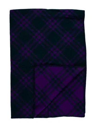 Pre-owned Burberry Nova Check Wool Throw Blanket In Purple