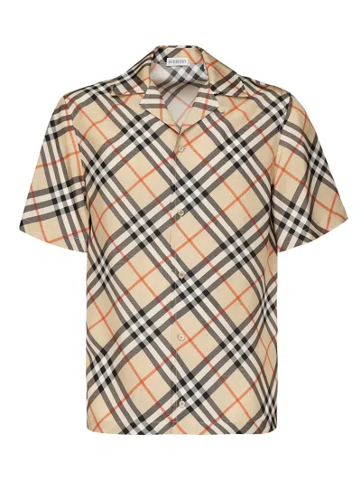 Burberry Nova Plaid Silk Cuban Collar Shirt In Neutral
