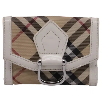 Pre-owned Burberry Nova-check D-ring Compact Wallet In Beige Canvas In Brown