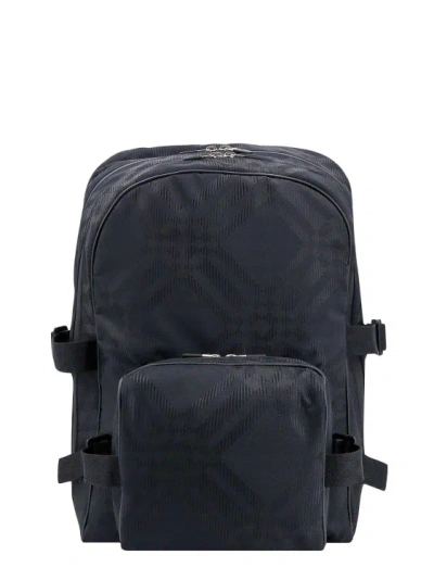 Burberry Nylon And Leather Backpack With Check Motif In Black