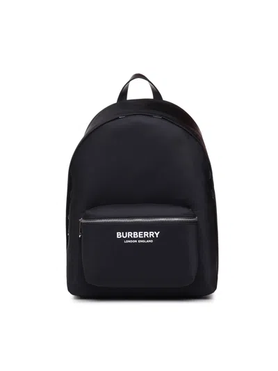 Burberry Nylon Backpack With Contrasting Color Logo In Black
