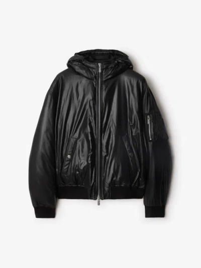 Burberry Hooded Bomber Jacket In Black