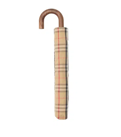 Burberry Vintage Check-print Folding Umbrella In Neutrals