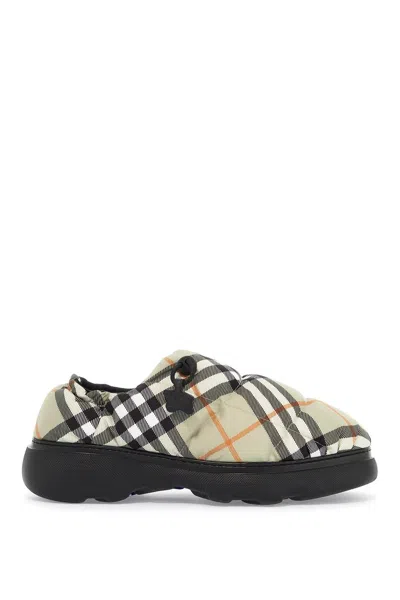 Burberry Nylon Check Mules Pillow For In Beige