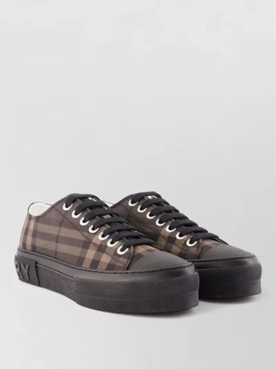 Burberry Nylon Check Sneakers In Brown