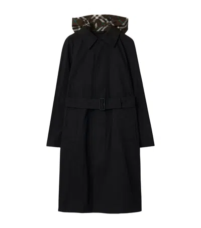 Burberry Long Nylon Cotton Car Coat In Black