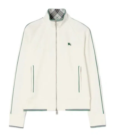 Burberry Funnel-neck Jacket In Medium With Embroidered Details In White