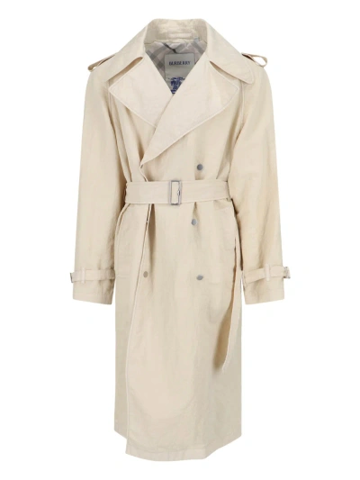 Burberry Nylon Double-breasted Trench Coat In Cream