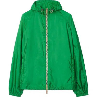 Burberry Check Trim Nylon Hooded Jacket In Green