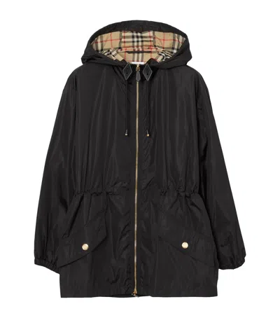 Burberry Nylon Hooded Jacket In Black