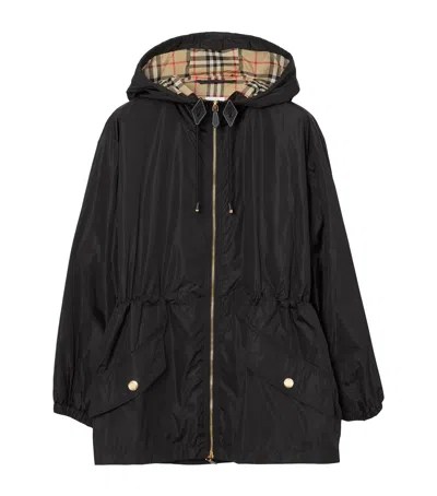 Burberry Lightweight Hooded Windbreaker For Women In Black