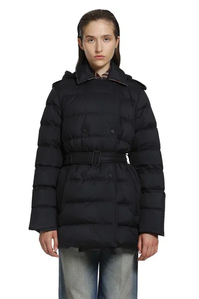 Burberry Nylon Hooded Puffer Jacket In Black