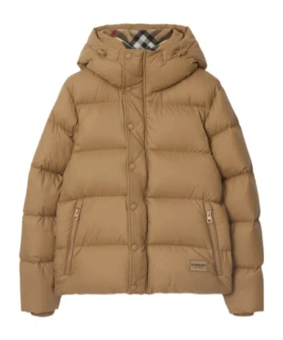Burberry Nylon Hooded Puffer Jacket In Brown